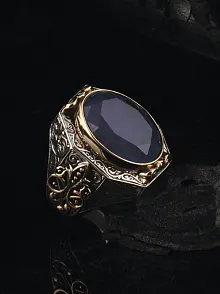 Lacivert Zirkon Taşlı Erkek 925 Ayar Gümüş Yüzük GYZ00ZIRCON-LCV