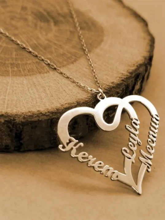 Çift Kalp Kişiye Özel İsimli Bayan Rose Renk Kolye GKLALT3ISMK