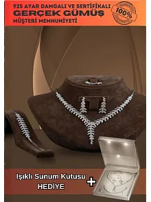 Bengi Bayan Zirkon Taşlı Gümüş Su Yolu Set - Kolye, Bileklik, Küpe, Yüzük