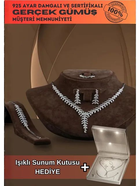 Bengi Bayan Zirkon Taşlı Gümüş Su Yolu Set - Kolye, Bileklik, Küpe, Yüzük