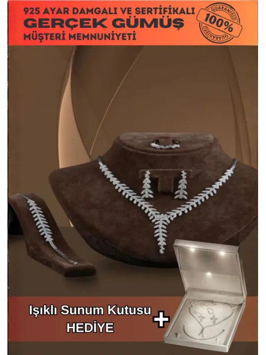 Bengi Bayan Zirkon Taşlı Gümüş Su Yolu Set - Kolye, Bileklik, Küpe, Yüzük