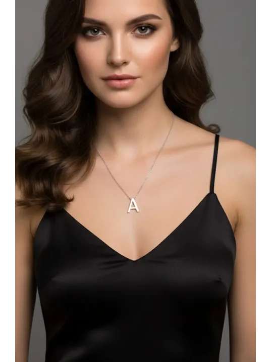 Kadın Gümüş Harf Kolye - 3 Boyutlu 925 Ayar Gümüş H Harfi Kolye