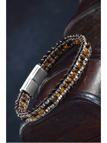 Erkek Kadın Kaplan Gözü Taşı Deri Kordon Doğal Taş Bileklik Erkek Kadın Kaplan Gözü Taşı Deri Kordon Doğal Taş Bileklik