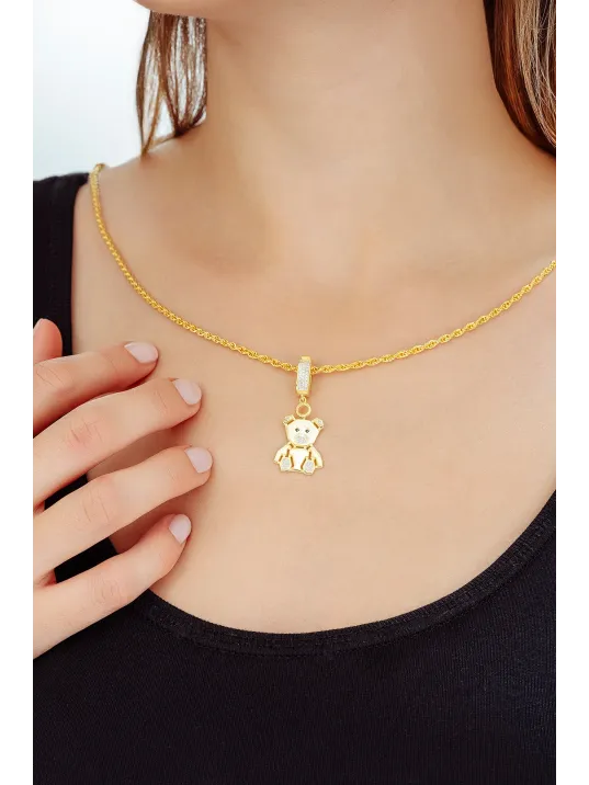 Kadın 18 Ayar Altın Kaplama Ayıcık Figürlü 925 Ayar Gümüş Kolye – Taş Detaylı Zarif Tasarım