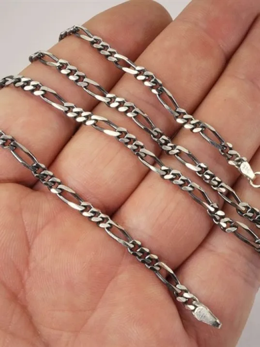 Gümüş Erkek Kolye Zincir Özel Üretim Oksitli Figaro İnce Model