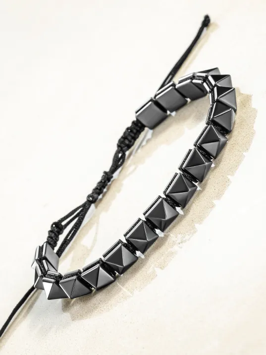 Erkek Kadın Doğal Taş Bileklik - Siyah Hematit Doğal Taşlı Makrome Gotik Tarz Model Unisex Bileklik