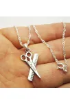 Kuaförlere Özel Makas Tarak Figürlü Bayan Gümüş Kolye