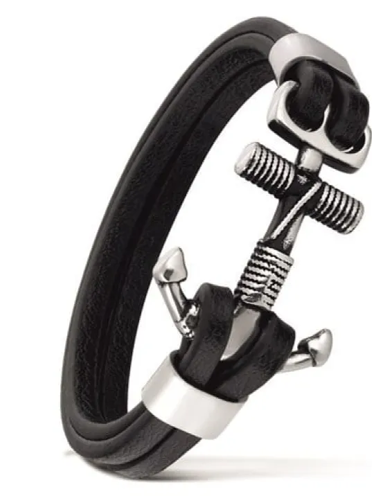 Unisex Çelik Ve Deri Bilekli Halat Çapa Figürlü Unisex Çelik Ve Deri Bilekli Halat Çapa Figürlü