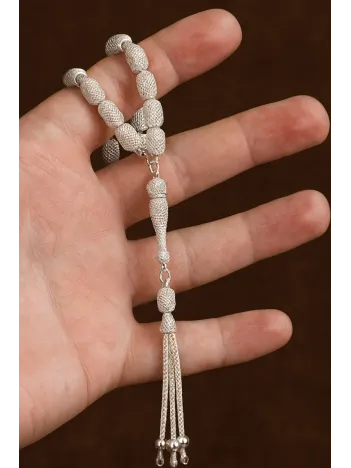 Erkek Gümüş Tespih - 925 Ayar Oksitli Model Delikli Kapsül Kesim Tesbih