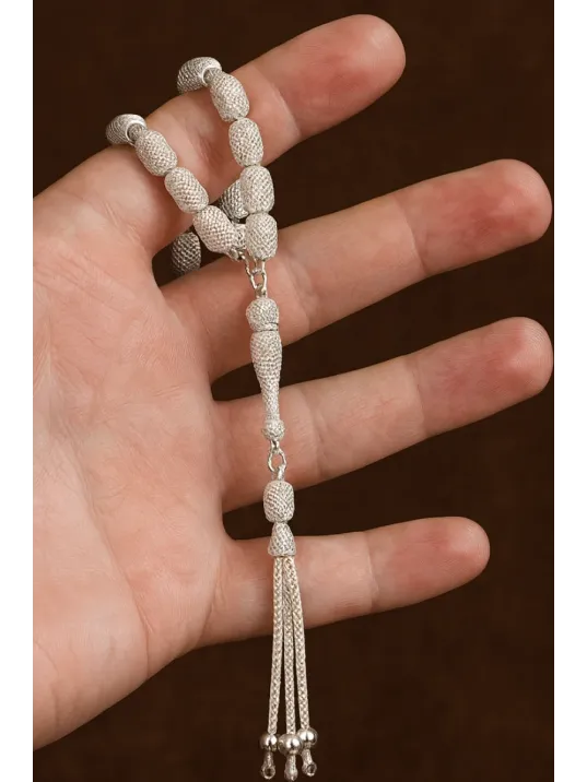 Erkek Gümüş Tespih - 925 Ayar Oksitli Model Delikli Kapsül Kesim Tesbih