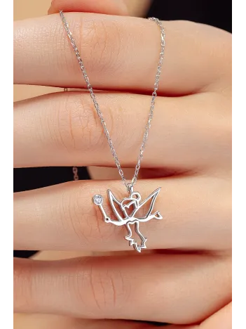 Kadın Gümüş Kolye - Swarovski Taşlı Zirconia Peri Kızı Motifli Kadın Kolye