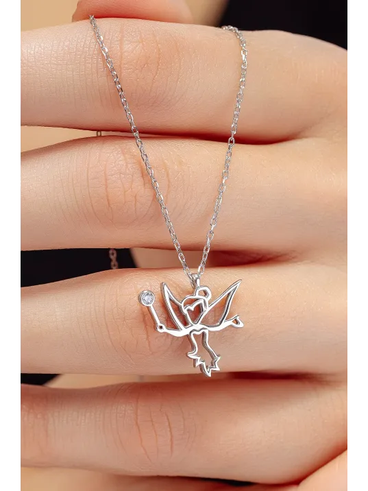 Kadın Gümüş Kolye - Swarovski Taşlı Zirconia Peri Kızı Motifli Kadın Kolye
