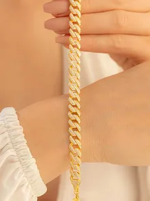 Kadın Gümüş Bileklik - 14 Ayar Gerçek Altın Kaplama (KARARMAZ) Taşlı Gurmet Model Gümüş Bileklik