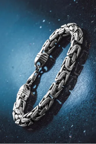 Erkek Gümüş Bileklik - 8mm Füzyon Kare Kral Gümüş Erkek Künye