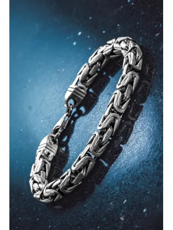 Erkek Gümüş Bileklik - 8mm Füzyon Kare Kral Gümüş Erkek Künye