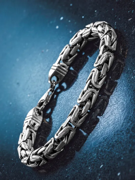 Erkek Gümüş Bileklik - 8mm Füzyon Kare Kral Gümüş Erkek Künye