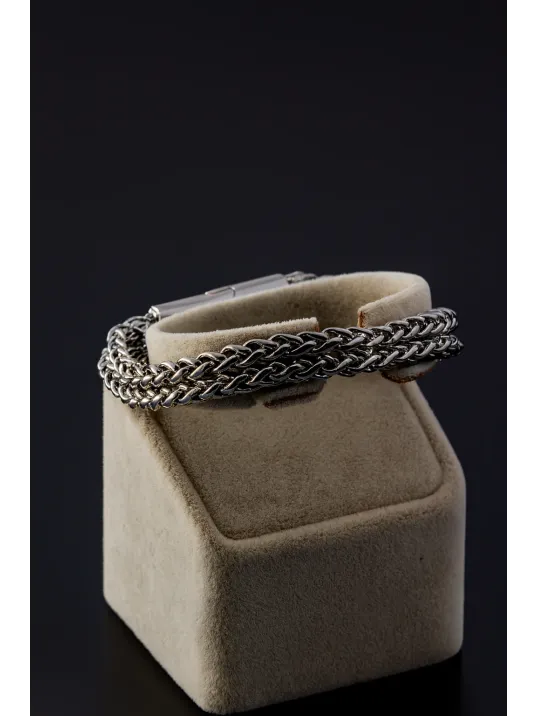 Erkek Çelik Kral Bileklik - Çift Sıra Kalın Zincir Model