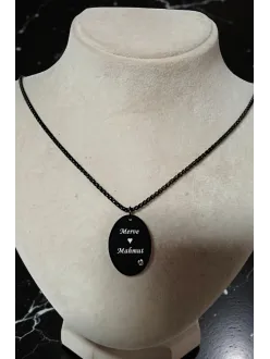 Kadın Çelik Kolye - İsim Yazılabilir Minik Zirkon Taşlı Detaylı Siyah Plaka Kolye