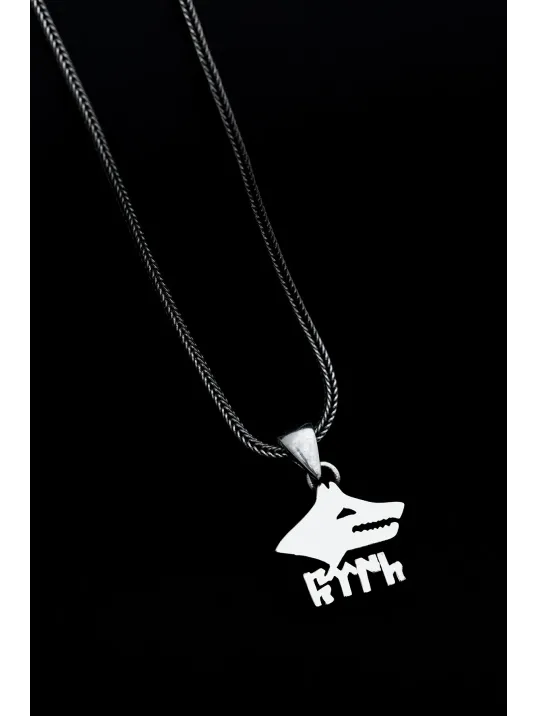 Göktürkçe Türk Yazılı Bozkurt Erkek Gümüş Kolye Zincir