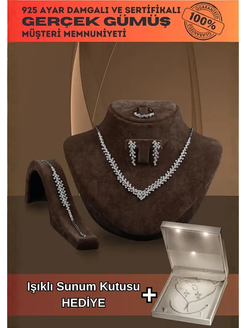 Arın Bayan Zirkon Taşlı Gümüş Su Yolu Set - Kolye, Bileklik, Küpe, Yüzük