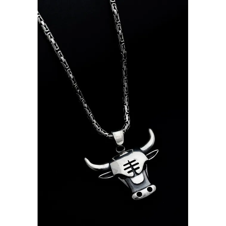 Erkek Gümüş Kolye - Chicago Bulls - Boğa Kafası Figürlü Erkek Kolye Erkek Gümüş Kolye - Chicago Bulls - Boğa Kafası Figürlü Erkek Kolye