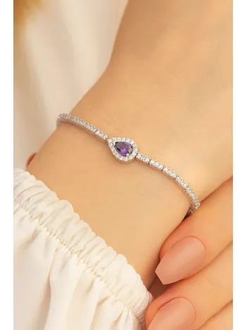 Belinda Ametist Taşlı Su Yolu Bayan Gümüş Bileklik