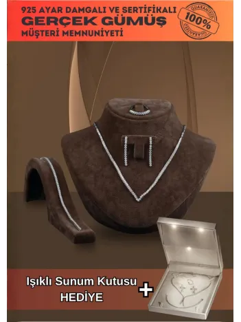 Berrak Bayan Zirkon Taşlı Gümüş Su Yolu Set - Kolye, Bileklik, Küpe, Yüzük