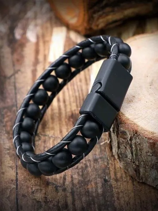 Oniks Doğaltaş Erkek Deri Bileklik Oniks Doğaltaş Erkek Deri Bileklik