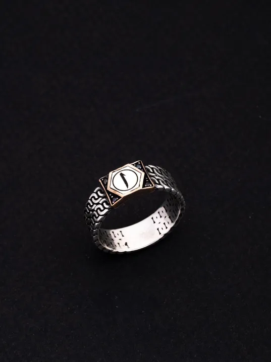 Erkek Gümüş Yüzük - Elif Yazılı İnce Kibar Erkek Yüzüğü