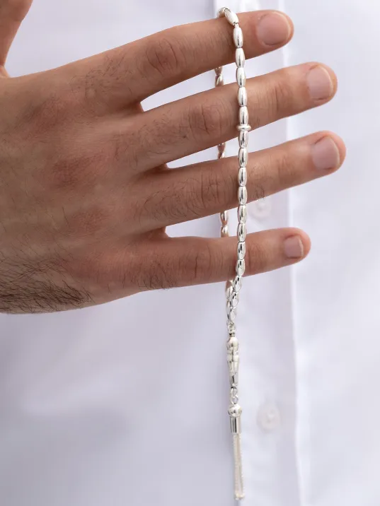 Gümüş Tespih Arpa Kesim Orta Boy 15gr