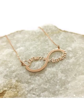 Canım Annem Yazılı Rose Renk Sonsuzluk Bayan Gümüş Kolye GKLCANMANNE-ROS
