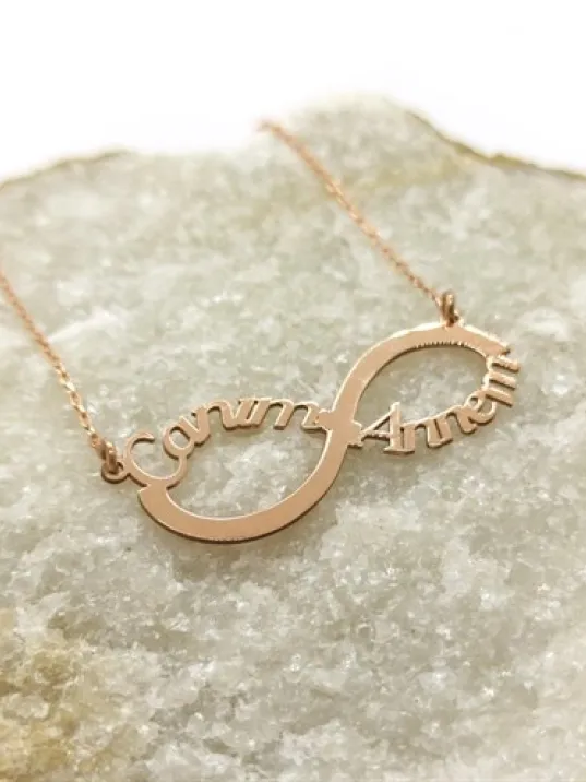 Canım Annem Yazılı Rose Renk Sonsuzluk Bayan Gümüş Kolye GKLCANMANNE-ROS