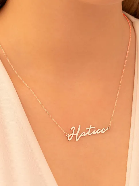 Kadın Gümüş Kolye - Rose Kaplama Hatice Yazılı 925 Ayar Gümüş Kadın Kolye