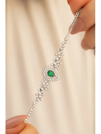 Çise Zümrüt Taşlı Su Yolu Bayan Gümüş Bileklik