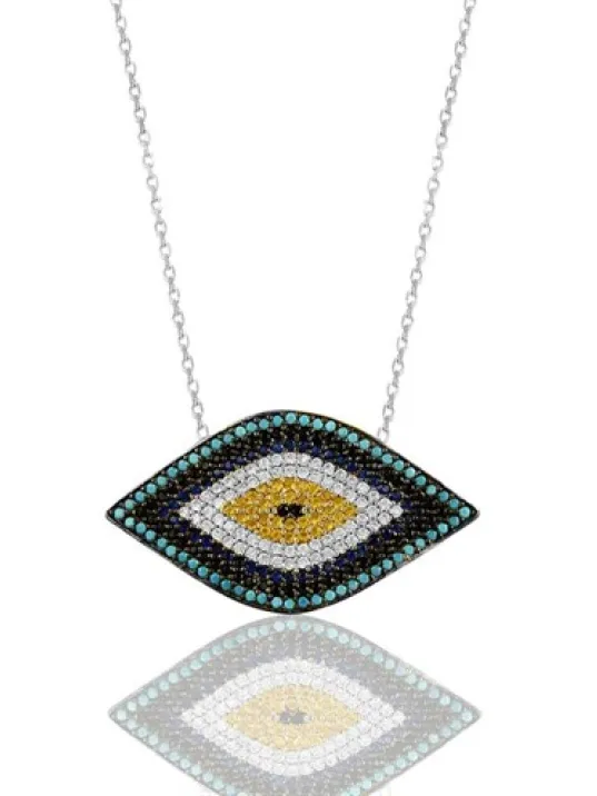 Nazarlık Motifli Büyük Boy Full Set Bayan Gümüş Kolye Bileklik Yüzük Küpe Takı Seti