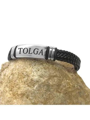 İsim Yazılabilen Örme Deri Erkek Bileklik Kalın Model CBLISIMUZNS-SYH