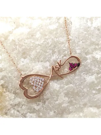 Aşk Yazılı Sonsuzluk Rose Renk Kadın Gümüş Kolye