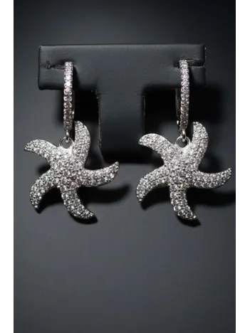 Kadın Gümüş Küpe - Deniz Yıldızı Model Zirkon Taş Kaplama Gümüş Küpe