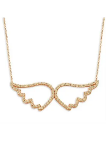 Zirkon Taşlı Rose Melek Kanadı Bayan Gümüş Kolye