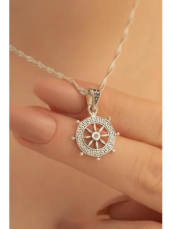 Gemi Dümeni Gümüş Bayan Kolye Zincir