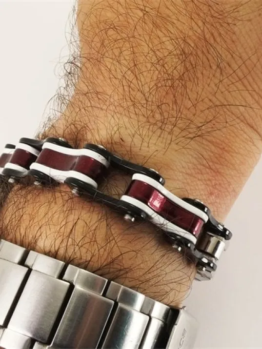 Bisiklet Motosiklet Zinciri Erkek Bayan Çelik Bileklik Siyah Beyaz Bordo