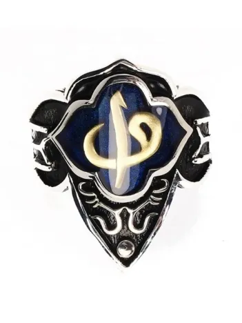 Gümüş Erkek Zihgir Başparmak Yüzük Mavi Vav Elif Model