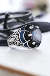 Erkek Gümüş Yüzük - 925 Ayar Gümüş Erkek Mistik Topaz Taşlı Minimal Erkek Gümüş Yüzük