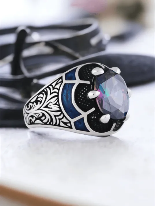 Erkek Gümüş Yüzük - 925 Ayar Gümüş Erkek Mistik Topaz Taşlı Minimal Erkek Gümüş Yüzük Erkek Gümüş Yüzük - 925 Ayar Gümüş Erkek Mistik Topaz Taşlı Minimal Erkek Gümüş Yüzük