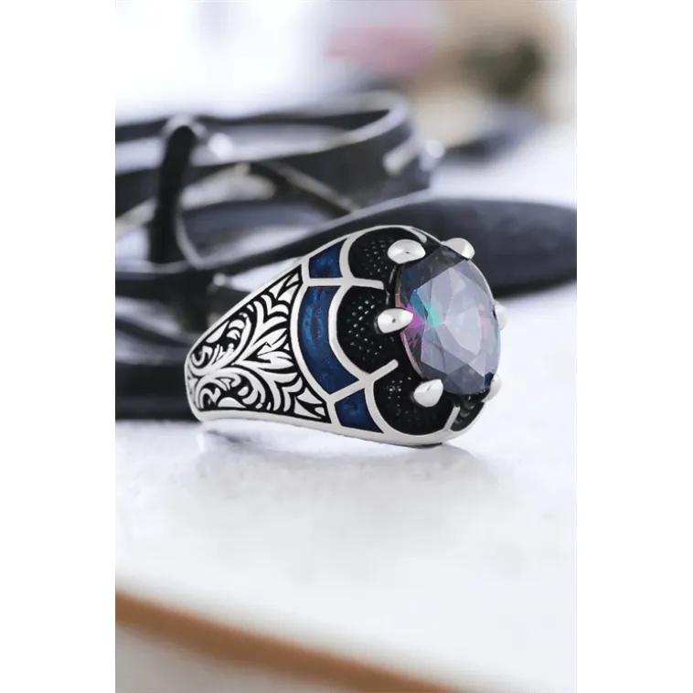 Erkek Gümüş Yüzük - 925 Ayar Gümüş Erkek Mistik Topaz Taşlı Minimal Erkek Gümüş Yüzük Erkek Gümüş Yüzük - 925 Ayar Gümüş Erkek Mistik Topaz Taşlı Minimal Erkek Gümüş Yüzük