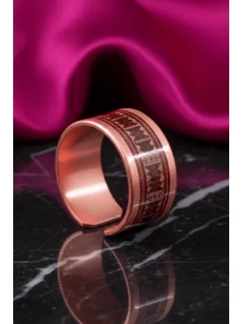 Kadın Bakır Yüzük - Alysum Model Özel Baskı Metal Kutu Ve Kuvars Taşı