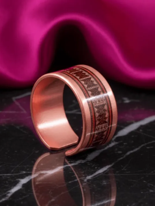 Kadın Bakır Yüzük - Alysum Model Özel Baskı Metal Kutu Ve Kuvars Taşı