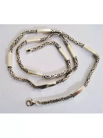 3,5mm Kral Gümüş Erkek Kolye Zincir Kare Parçalı Şarnelli Model