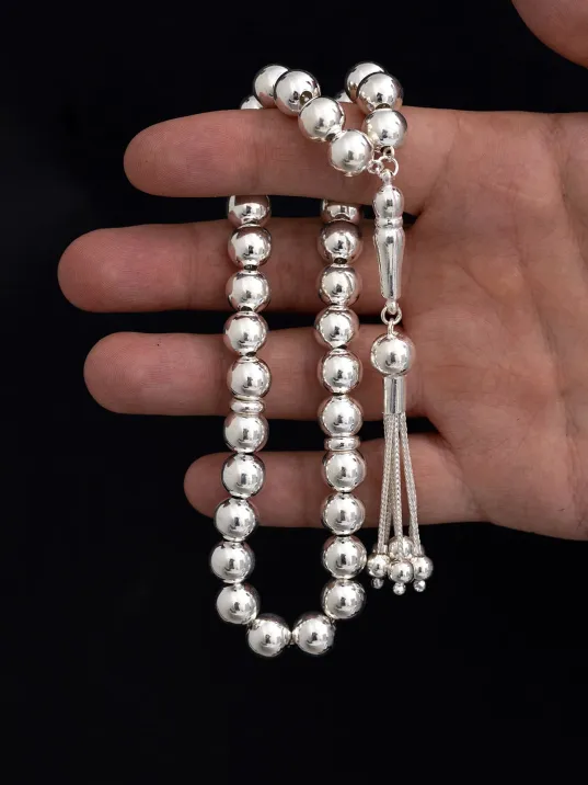 En Büyük Boy Komple Has Gümüş 51 Gr Tespih Iri Taneli Ağa Tespihi