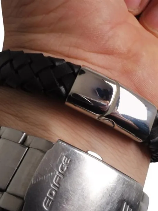 Ottoman Gotik Model Deri Çelik Erkek Bileklik DBLSYHHALKA